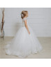 Cap Sleeves Beaded Ivory Lace Tulle Flower Girl Dress